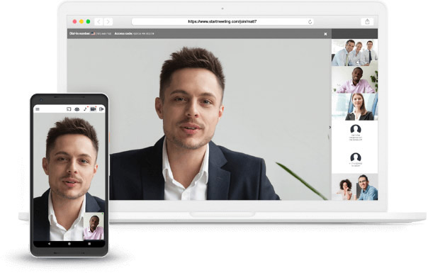 Startmeeting application on laptop and phone